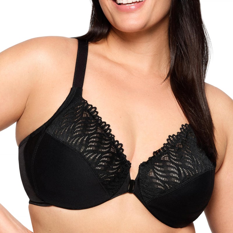 Glamorise Full Figure Plus Size Front-Closure T-Back Wonderwire Bra Underwire #1246 Black - Image 1